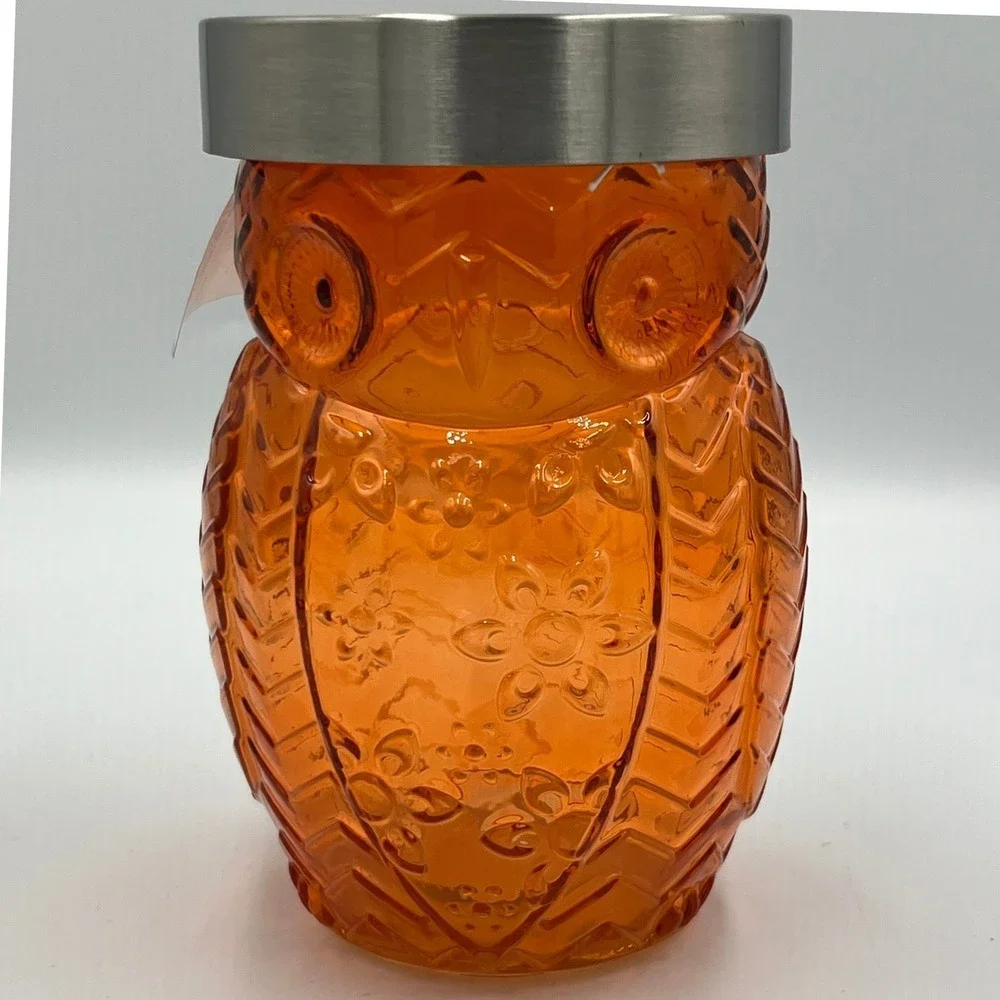 Circleware Owl Glass Canister Unisex OS Amber Orange Brand New 42oz Embossed